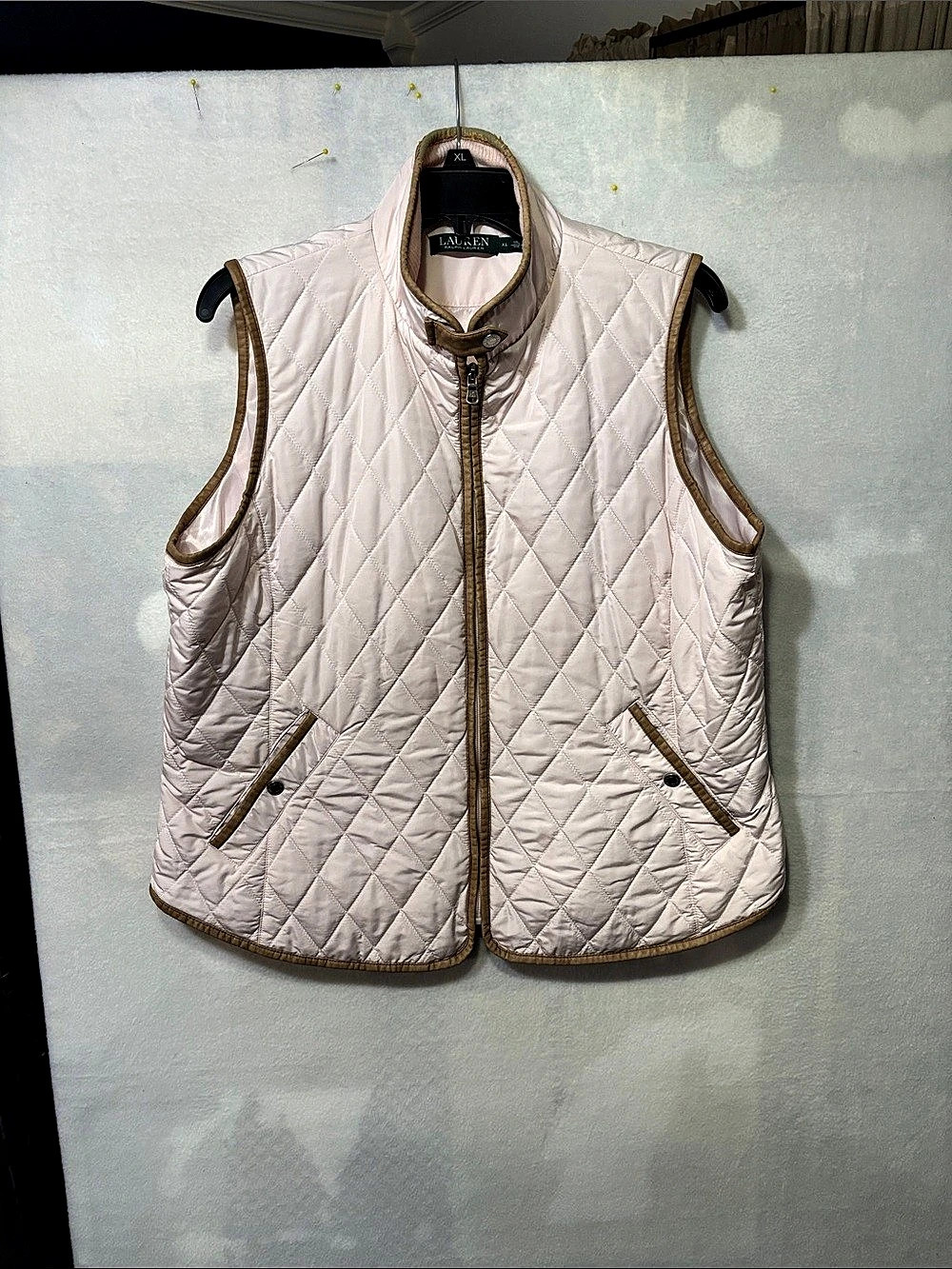 Lauren Ralph Lauren Quilted Vest in Pink with tan trim Size XL